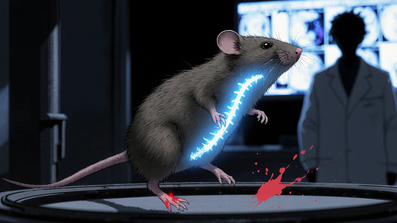 Ratón de laboratorio corriendo, mostrando menos desmielinización.