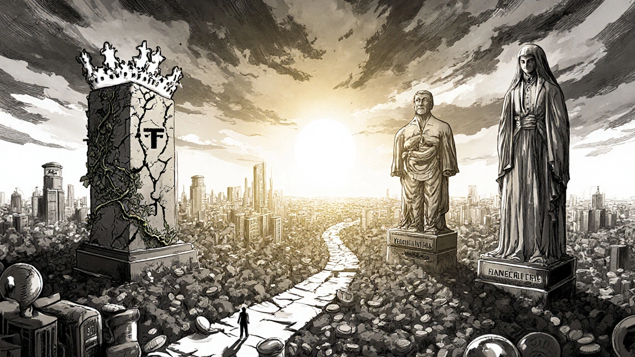 Ciudad fracturada reconstruida por tres estatuas que representan los tres tipos de biológicos para EII.