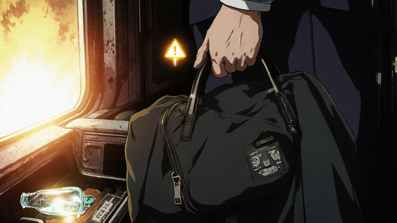 Viajero lleva medicamentos protegidos en bolsa térmica UV.