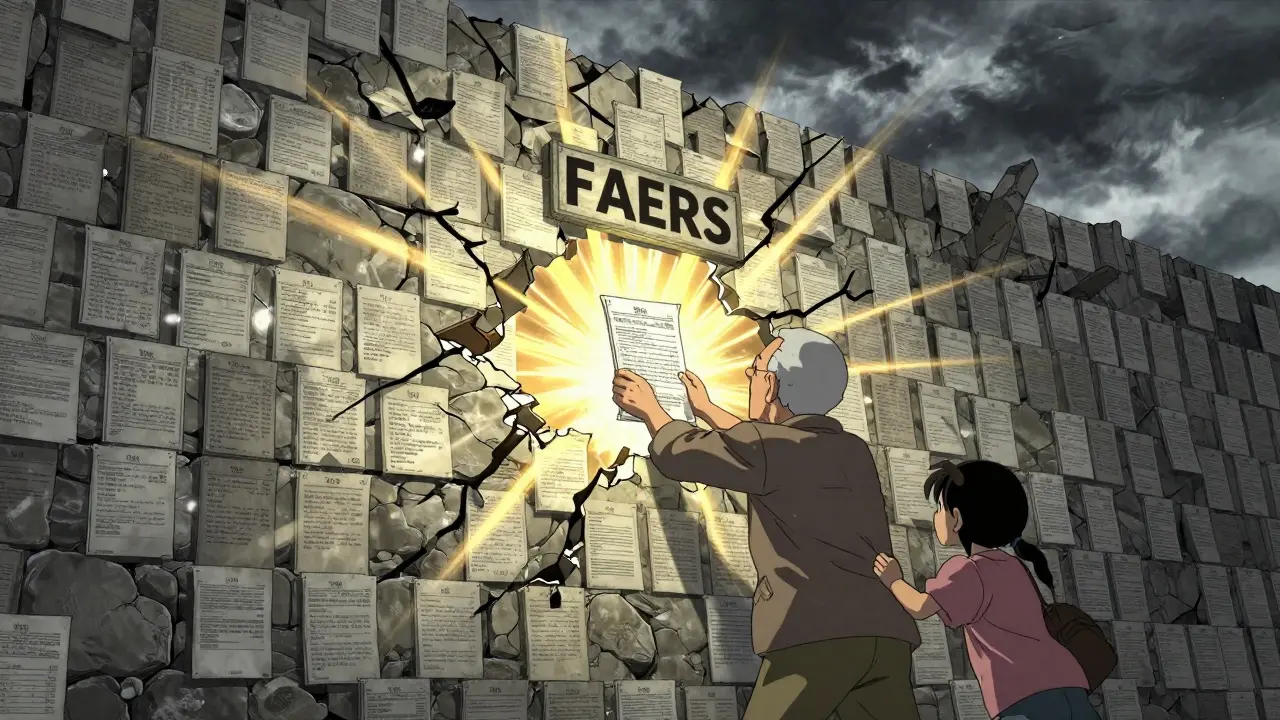 Muro de formularios de reporte que se desmorona, con una mano colocando el último formulario en un portal brillante.