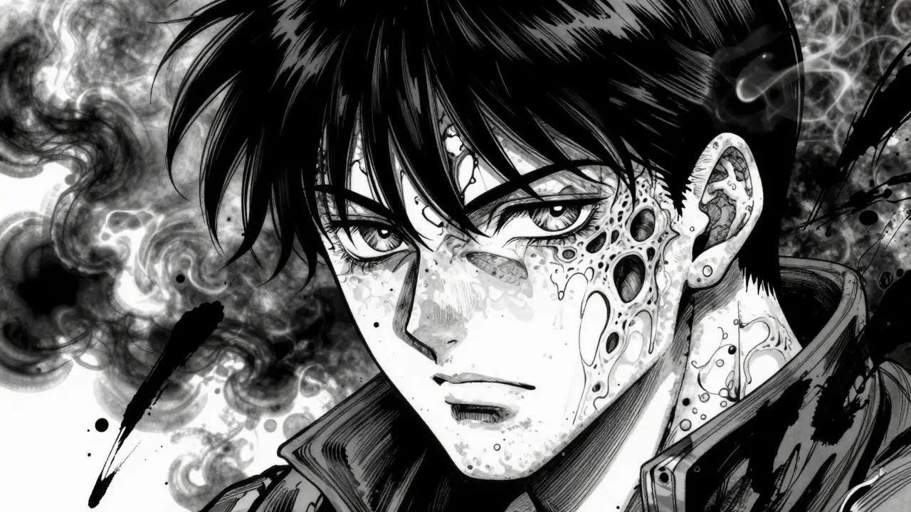 Representación artística del riesgo de adelgazamiento de la piel en estilo manga