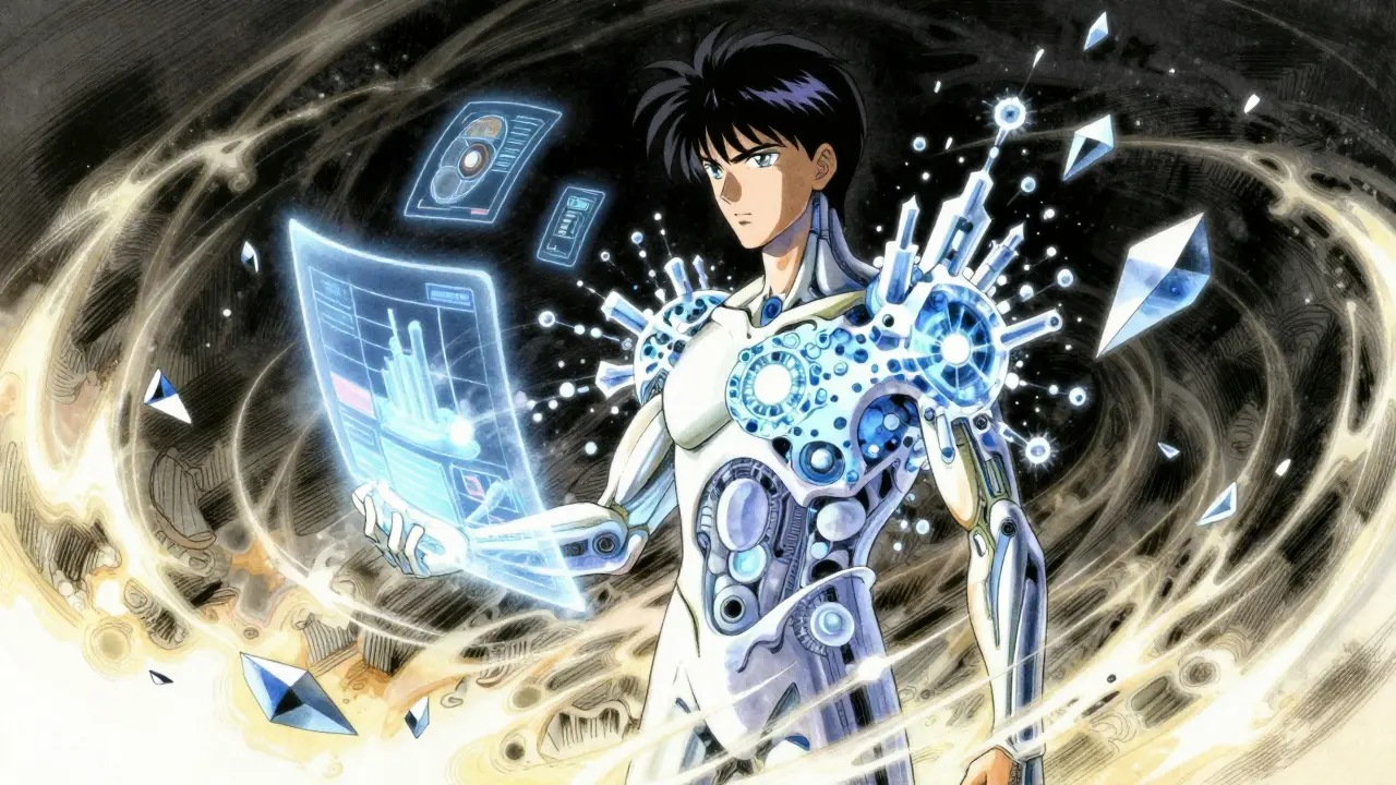 Silueta humana fusionada con datos digitales y modelos computacionales de farmacología avanzada.