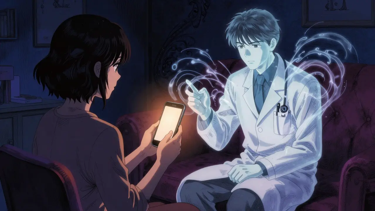 Consulta de telemedicina con médico espectral estilo manga