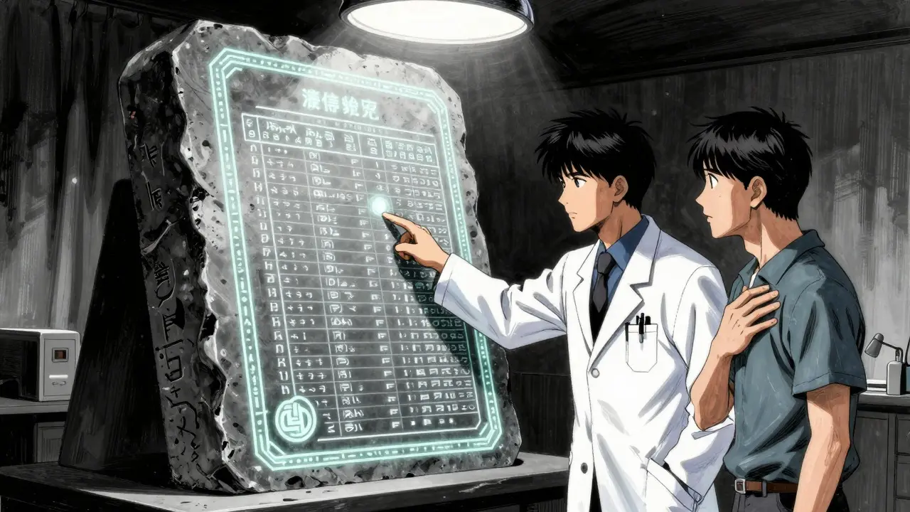 Doctor y paciente revisando lista compleja de seguros médicos