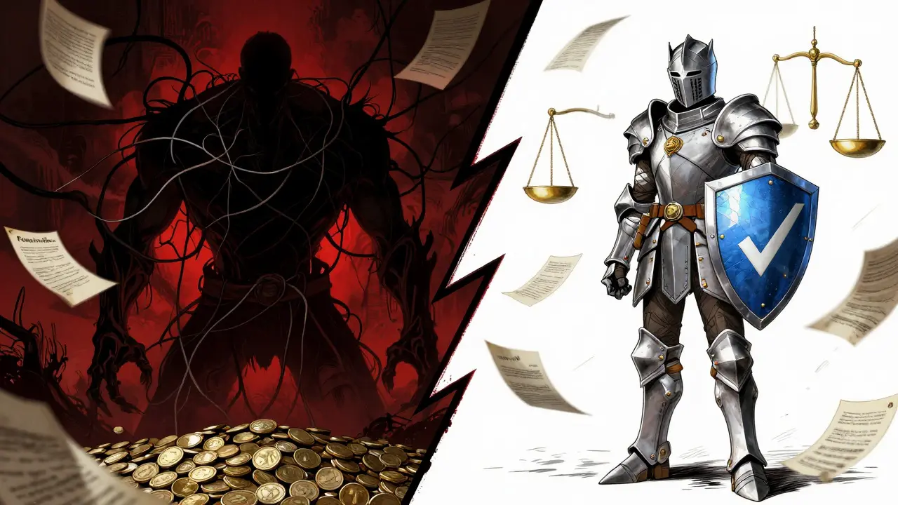 Concepto artístico de estilo Miura comparando riesgos de compra internacional vs seguridad verificada