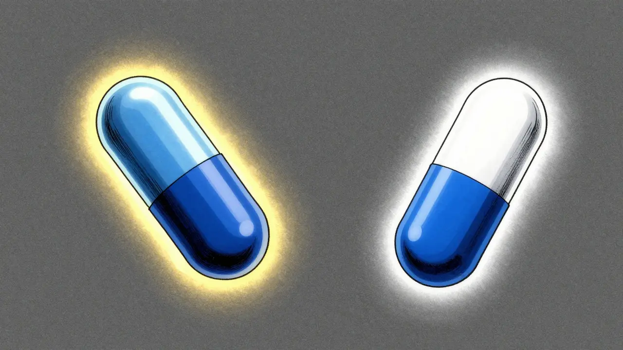 Dos cápsulas idénticas comparando marca original y genérico
