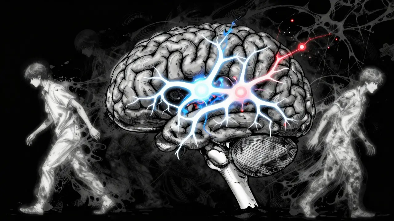 Visualización del cerebelo y neuronas en estilo anime oscuro